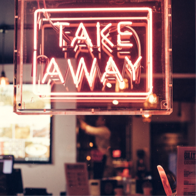 neon sign that reads take away